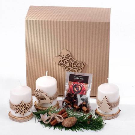 Zestaw prezentowy -  Zestaw świąteczny z trzema świecami i herbatą